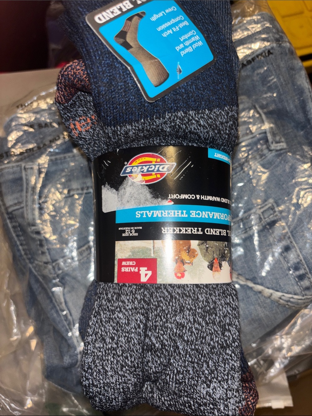 Dickies Crew Socks in Heathered Navy and Gray with Rust Accents